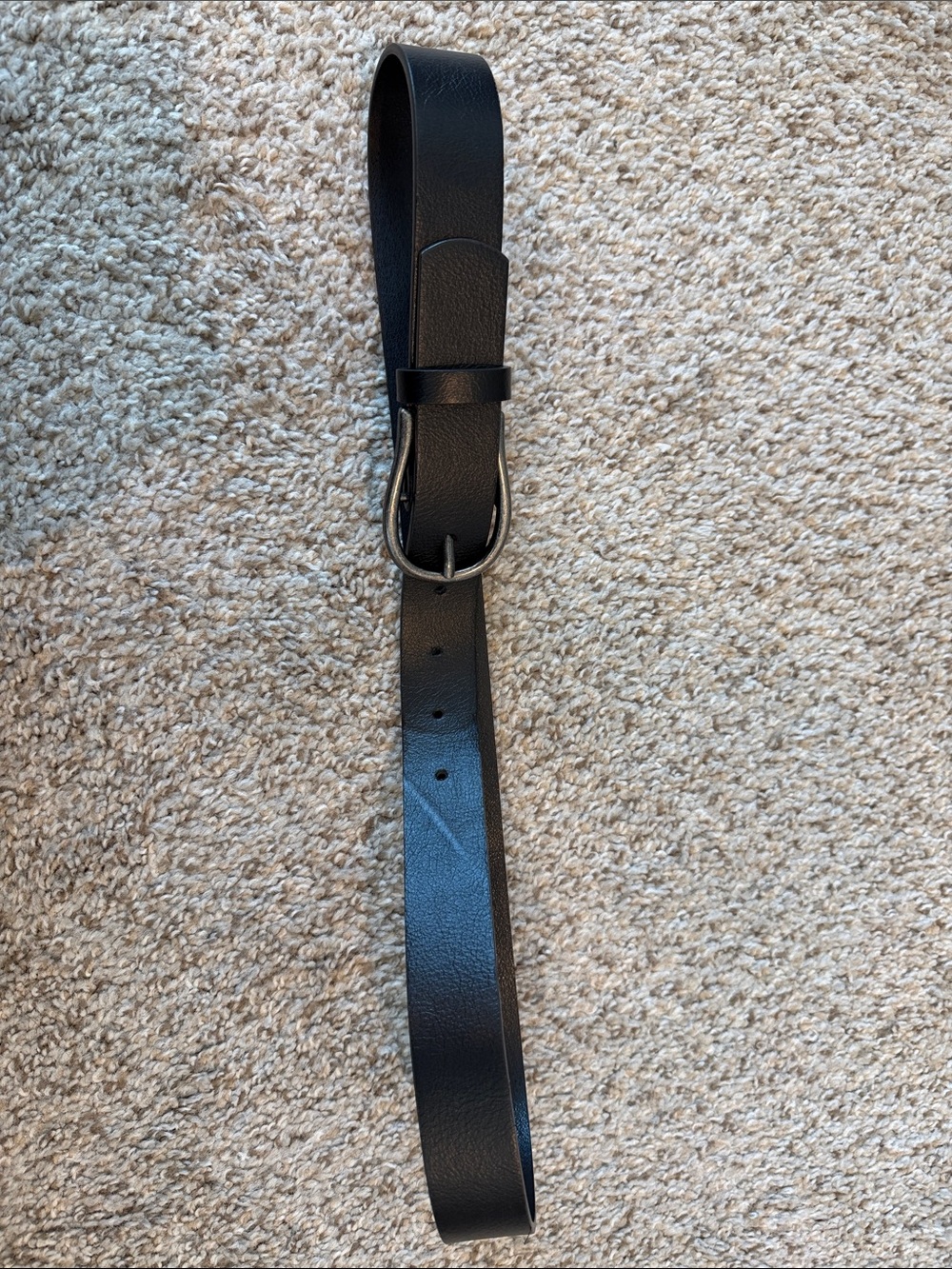 Classic Black Leather Belt with Brushed Metal Buckle 89CM